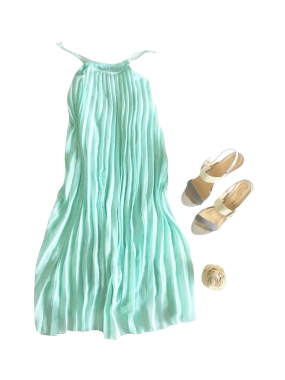 new Molly Bracken ❃ Pleated High Neck Chiffon Mini Sun Dress ❃ Baby Blue ❃ M L ❃ - Picture 7 of 16